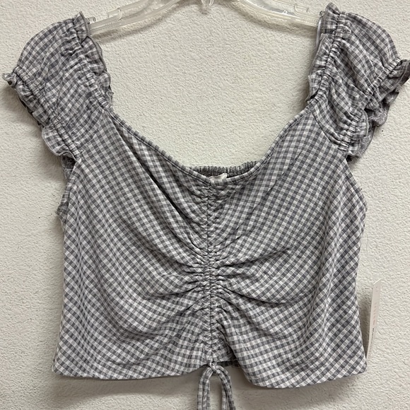Urban Romantics Gingham Check Rushed Front Crop Top M - Picture 3 of 15